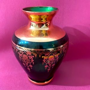 Murano Vecchia Vintage Hand-Blown Cobalt Glass Vase VR 24K Gold ITALY - W1098